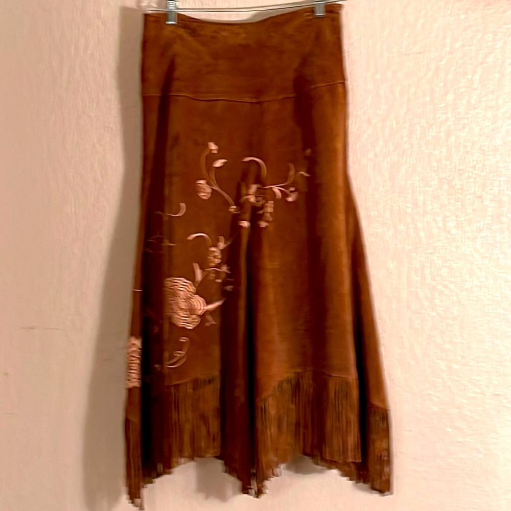 Together brand Suede Fringe Embroidered Leather Skirt size 12
